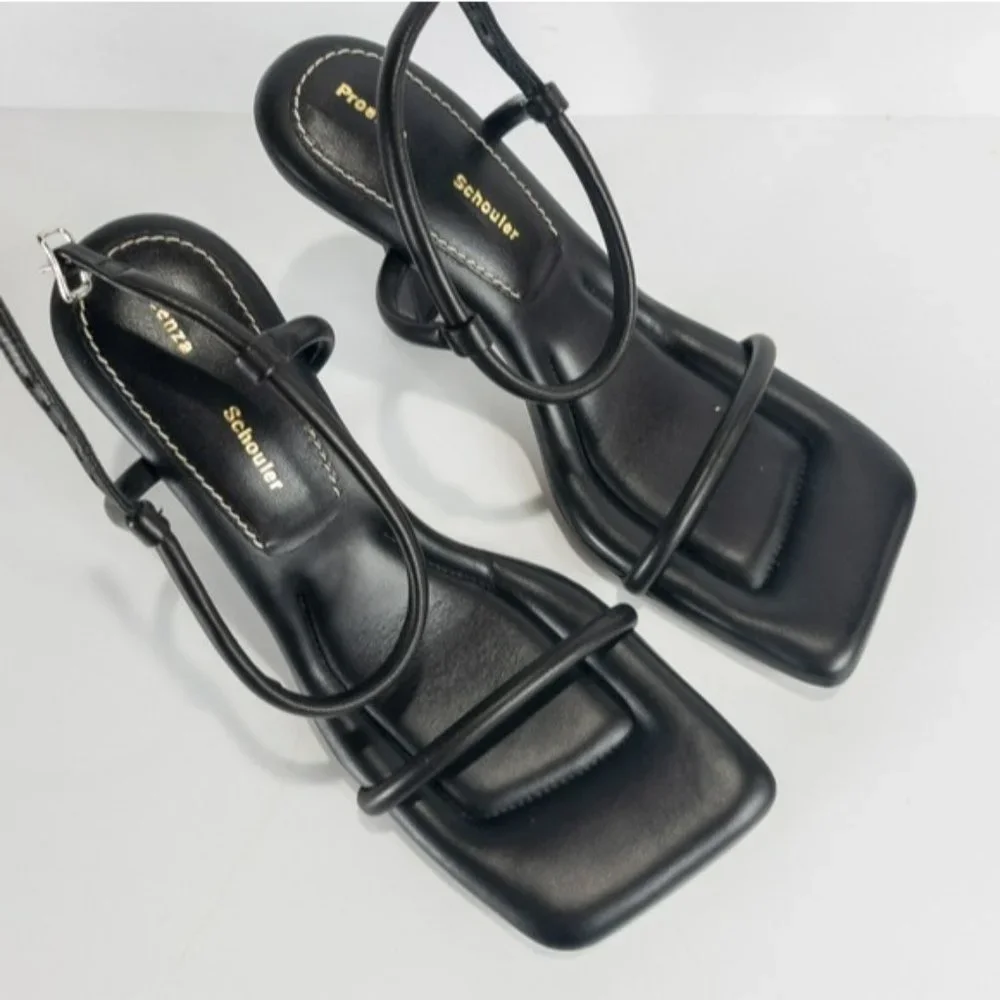 Proenza Schouler Square Toe High Heel Sandals Black -38.5 - Picture 7 of 9